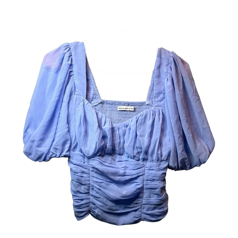 Abercrombie & Fitch Women's M Lavender Ruched Puff Sleeve Crop Top Coquette Y2K